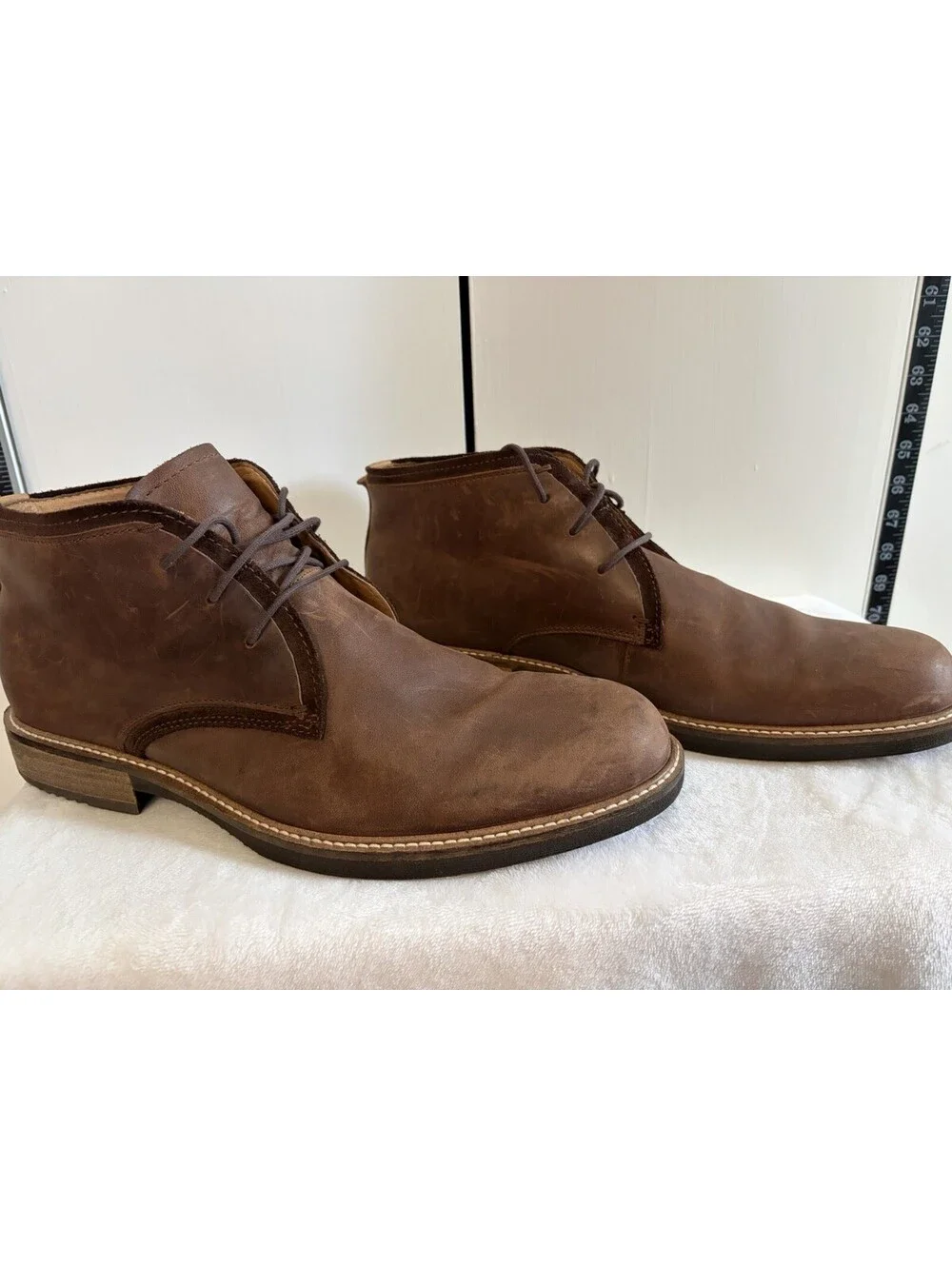 ECCO Kenton Derby Boot Men's EU 47 US 13 - 13.5 Brown Leather Stacked Heel NWOT